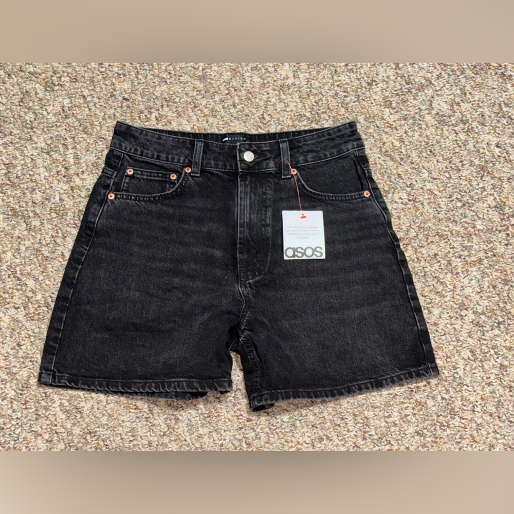 ASOS Black High-Waist Denim Shorts